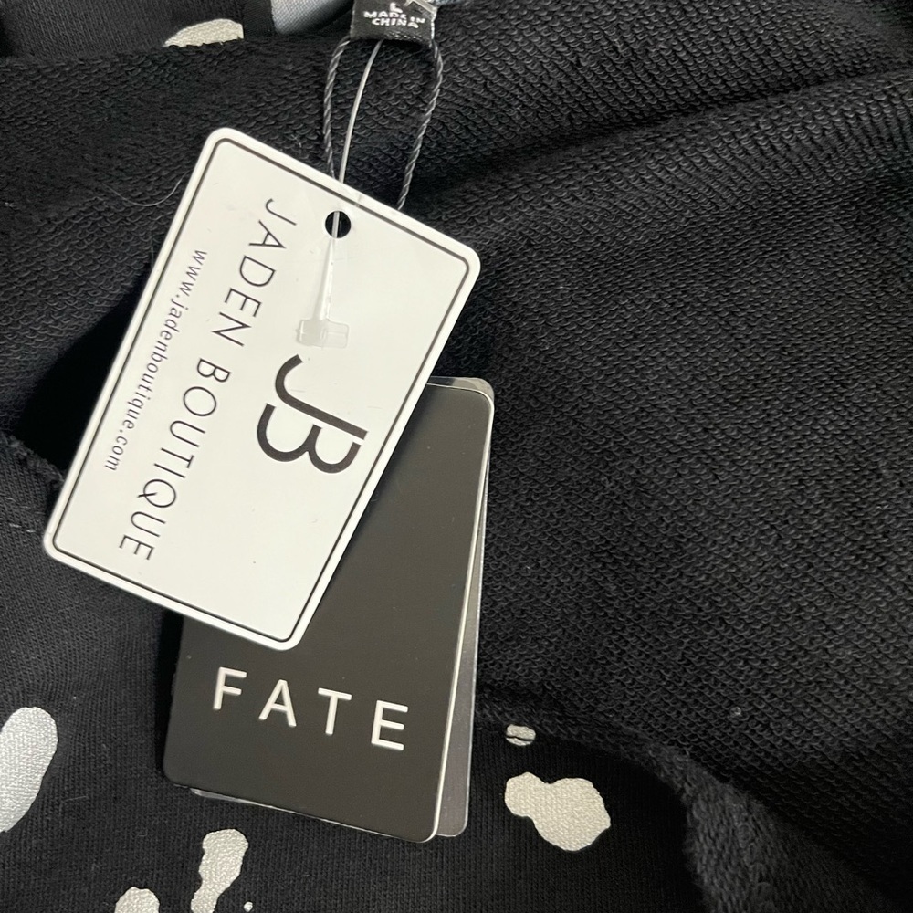 New FATE Boutique Splashed Design Black and Silver Elevated Sweatshirt NWT - Picture 9 of 10